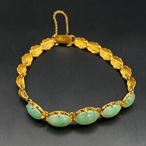 Antique Vintage 936 22k Gold Jadeite Jade Cabochon Leaves Bracelet